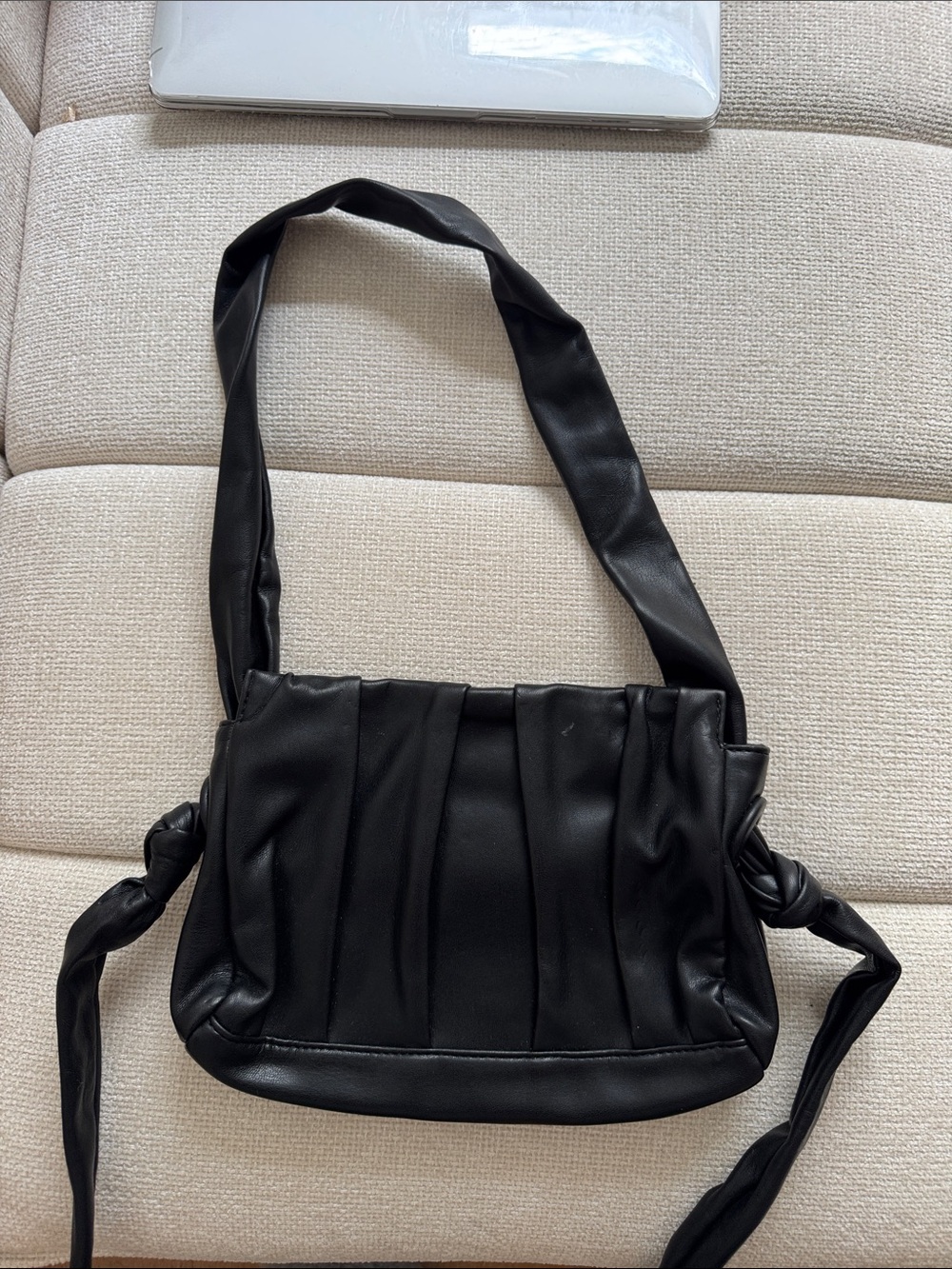 Black Pleated Shoulder Bag - Minimalist Women's Handbag